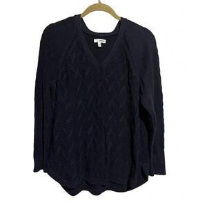 Women's Sonoma Pullover L/S Cable-knit Sweater - Size XL - Navy Blue